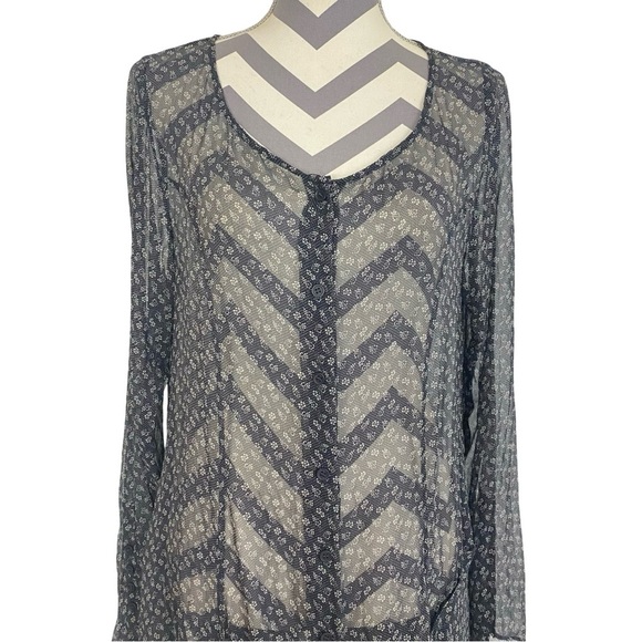 Silk Sheer Floral Dress Womens Size Medium Midi Oversized Black Long Sleeve - Picture 4 of 16